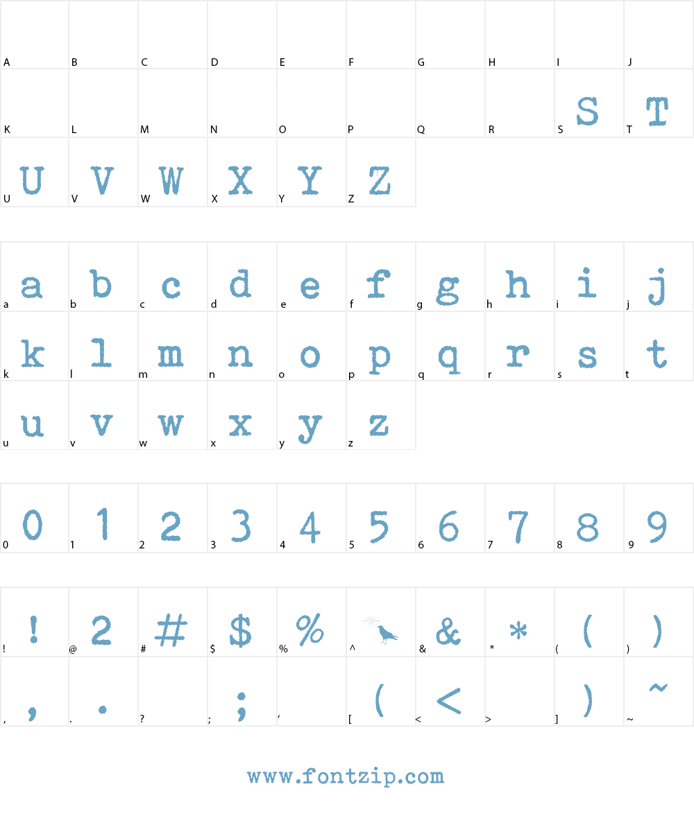 Bohemian typewriter Font Character